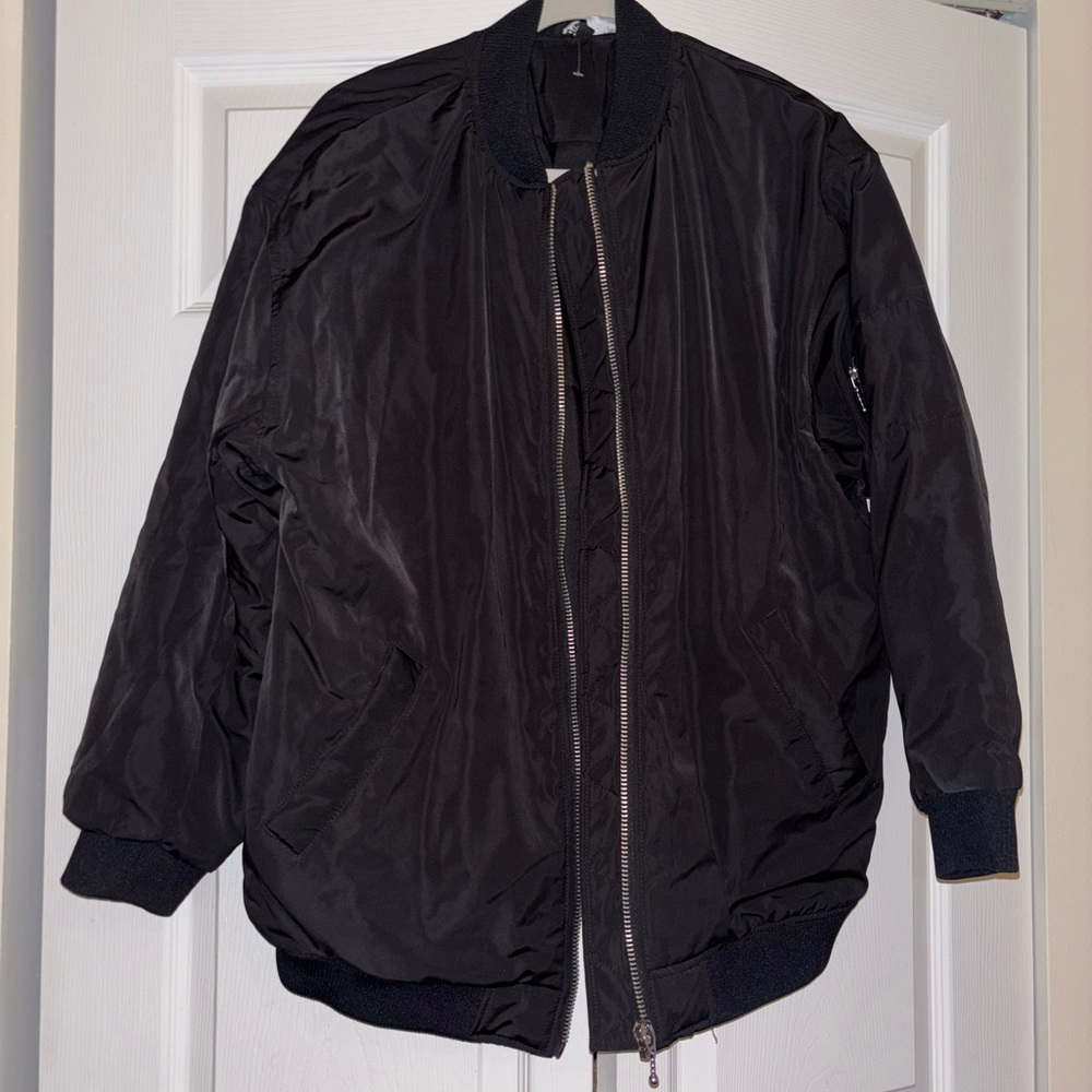 H&M Black Bomber Jacket with Quilted Design